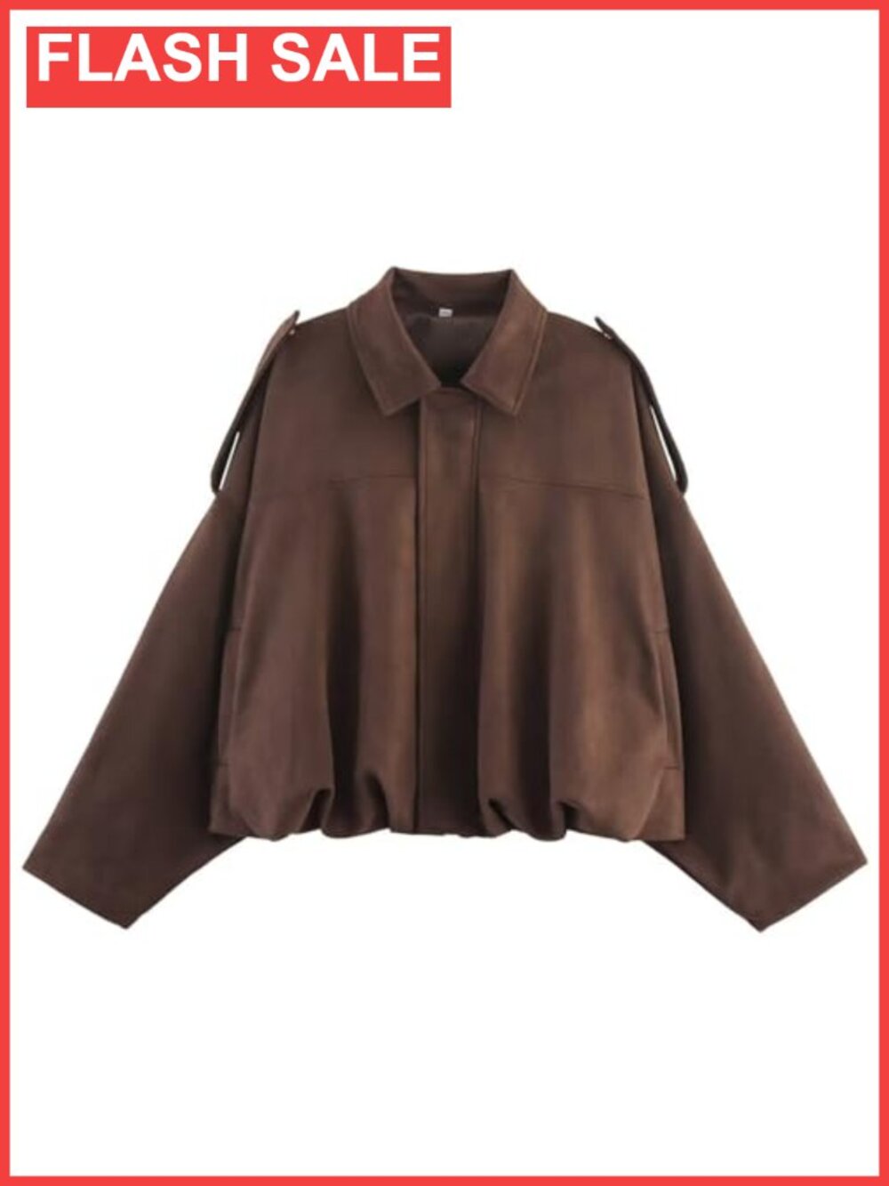 Womens Faux Suede Bomber Jacket Oversized Cropped Coat with Pockets
